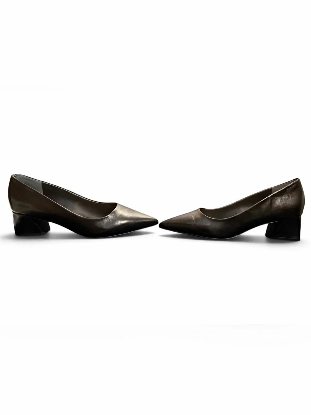 Franco Sarto L-Racer Pump Black Leather Size 9W Wide Block Heel NIB